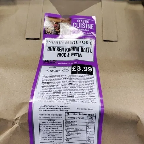 Chicken Korma Balti Meal Bag