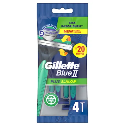 Gillette Blue II Plus Slalom Disposable Razors x4, With Two Blades and Pivoting Head