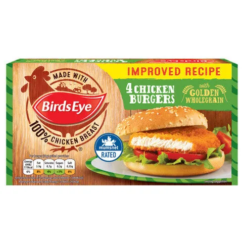 Birds Eye 4 Chicken Burgers with Golden Wholegrain 200g