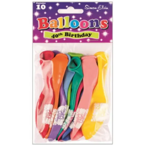 Simon Elvin 40th Birthday Balloons 10 Pack